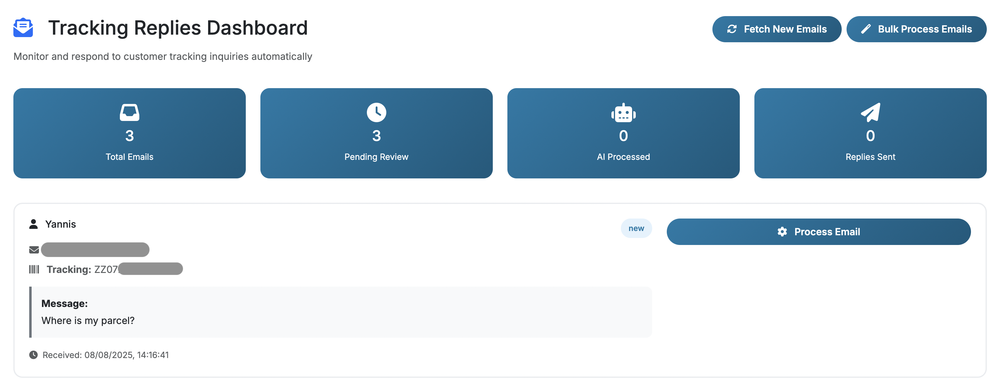 ISS email response dashboard